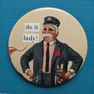 SALE 6 for $15! Captain Kangaroo "Do It Lady" Chit Handmade Vintage 2.25" Button